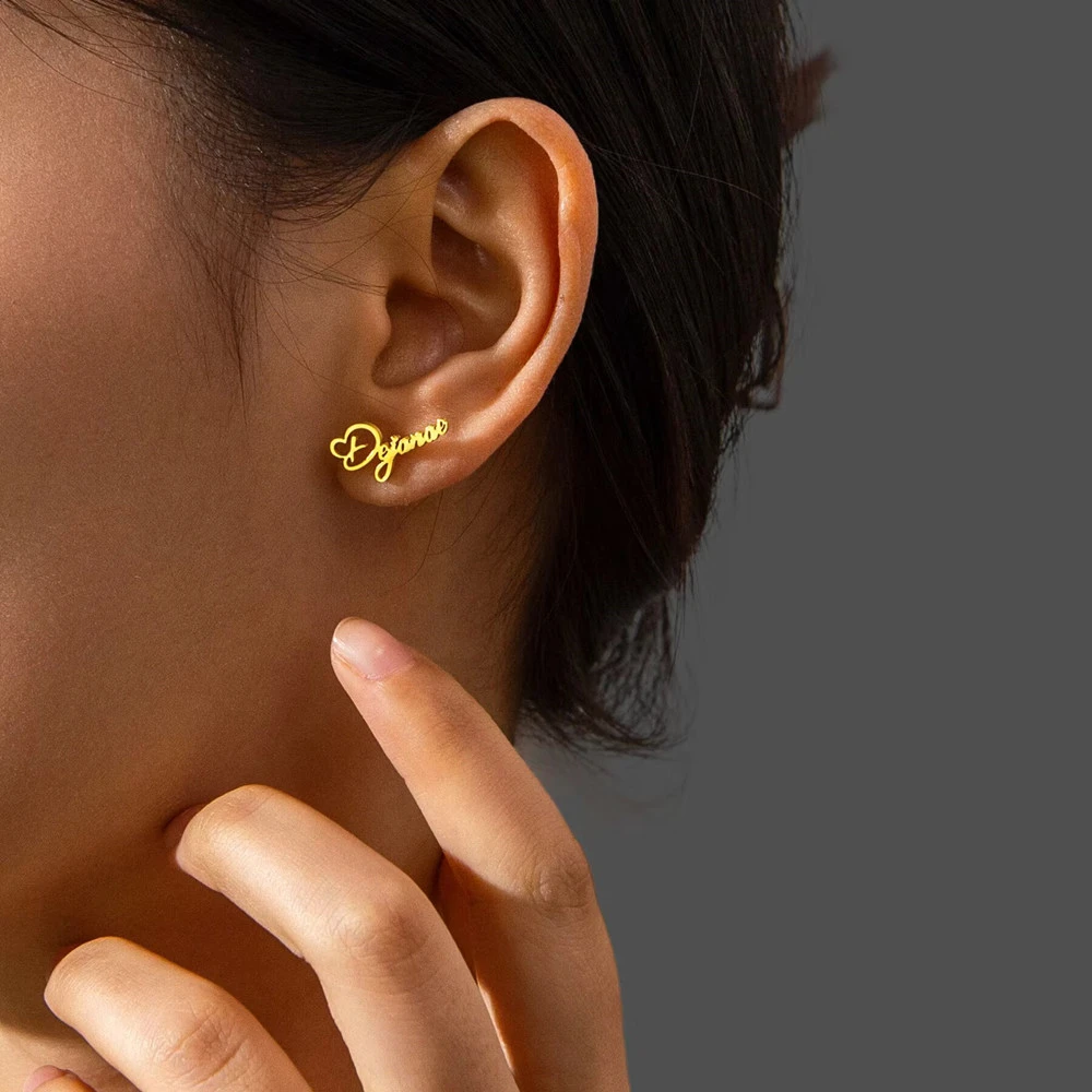 

Custom Name Earrings Stainless Steel Minimalist Jewellery Personalized Nameplated Stud Earring Wedding Bridesmaids Gift