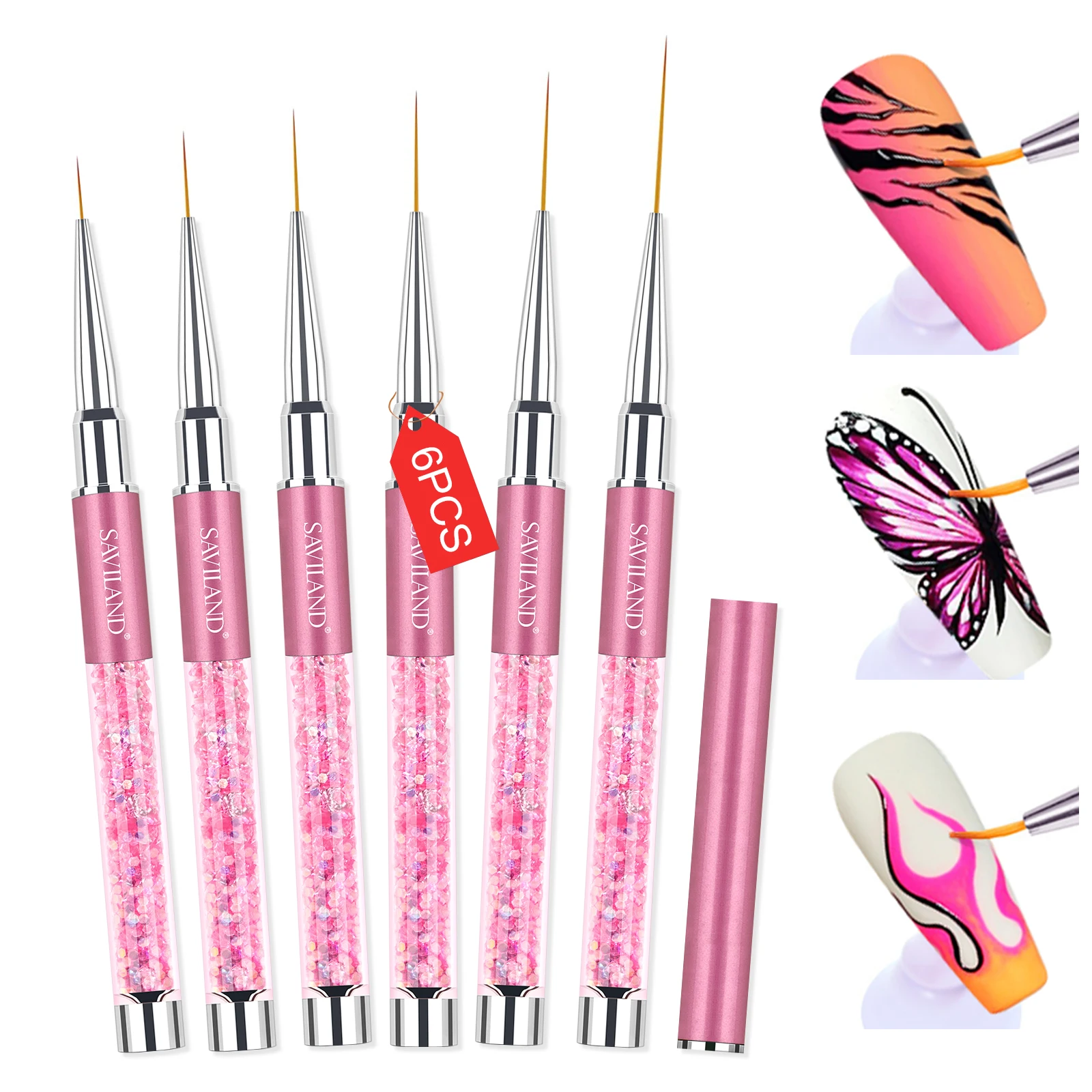 SAVILAND 6pcs Nail Art Liner Brushes Hand Painted Brush Acrylic UV Gel Colours Paints Builder Drawing Pen DIY Manicure Tools