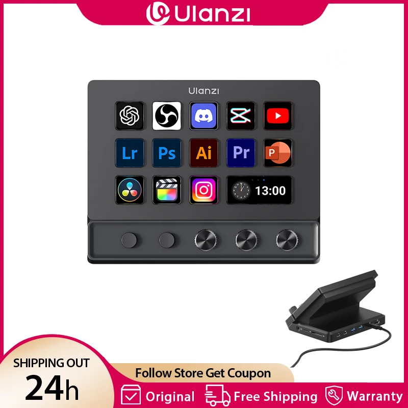 Ulanzi D200X 8 in 1 Stream Deck Keyboard 14 LCD Keys Stream Controler for Video Editing Game Live Content Creation Studio Light