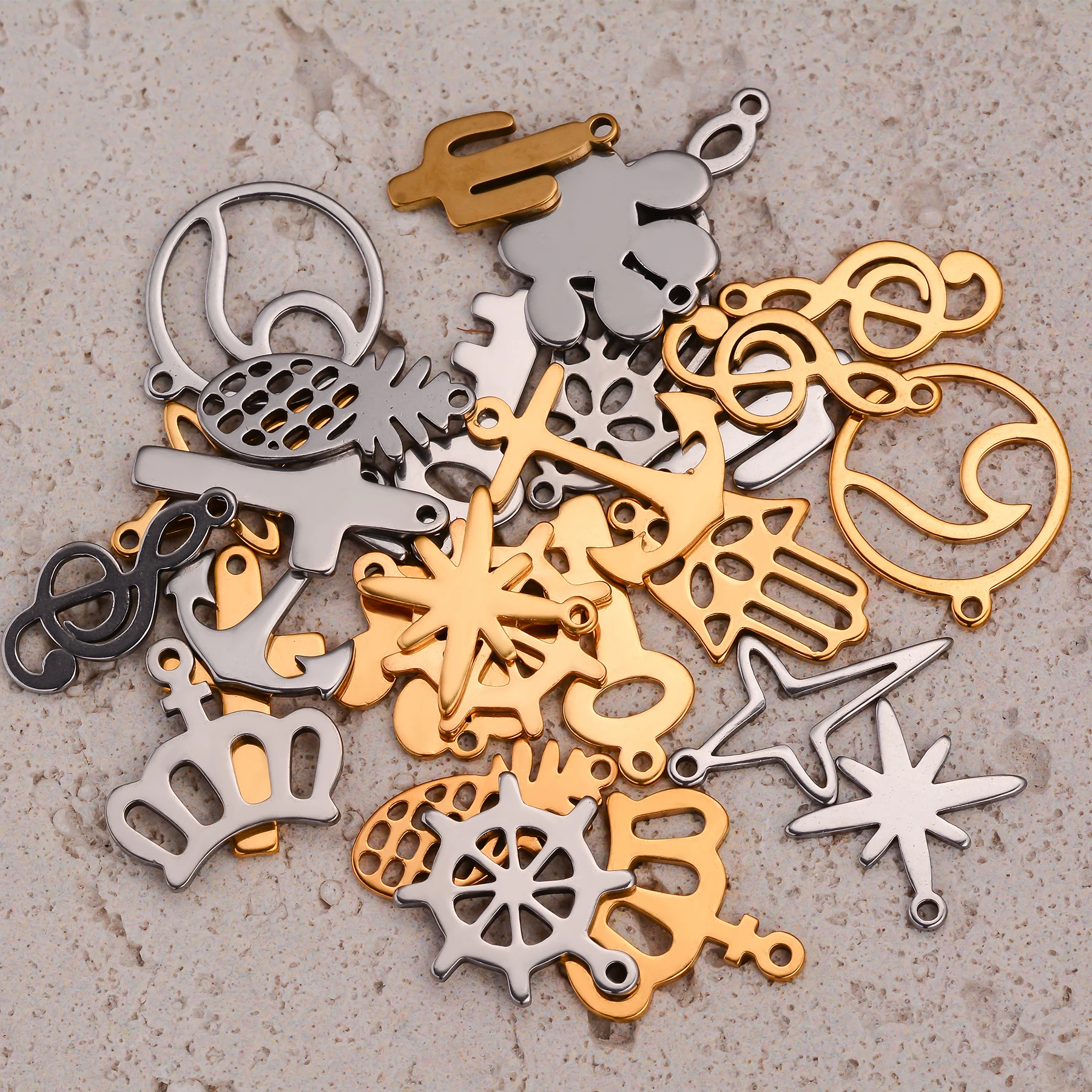 25Pcs Stainless Steel Music Note Anchor Star Key Crown Palm Charms Pendant DIY Necklace Bracelet Jewelry Making Accessories - view 3