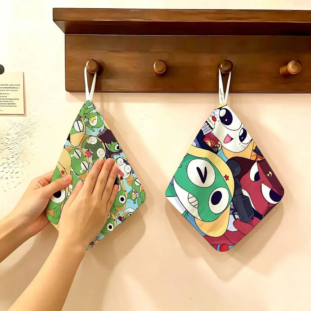 K-Keroro G-Gunsou Frog Polyester Cotton Hanging Kitchen Towel, Absorbent Hand Wiping Cloth for Daily Cleaning Drying