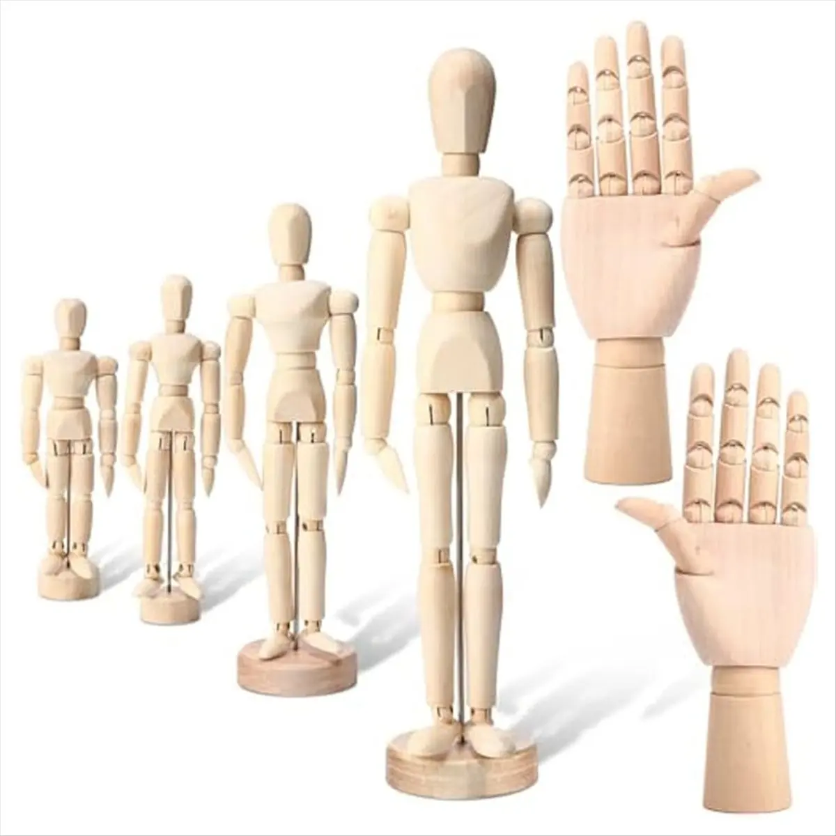 A72P 6Pack Artist Wooden Mannequin,4.5/5.5/8/12Inch Drawing Figure Model Wooden Hand Model 7Inch Left and Right Hand Model