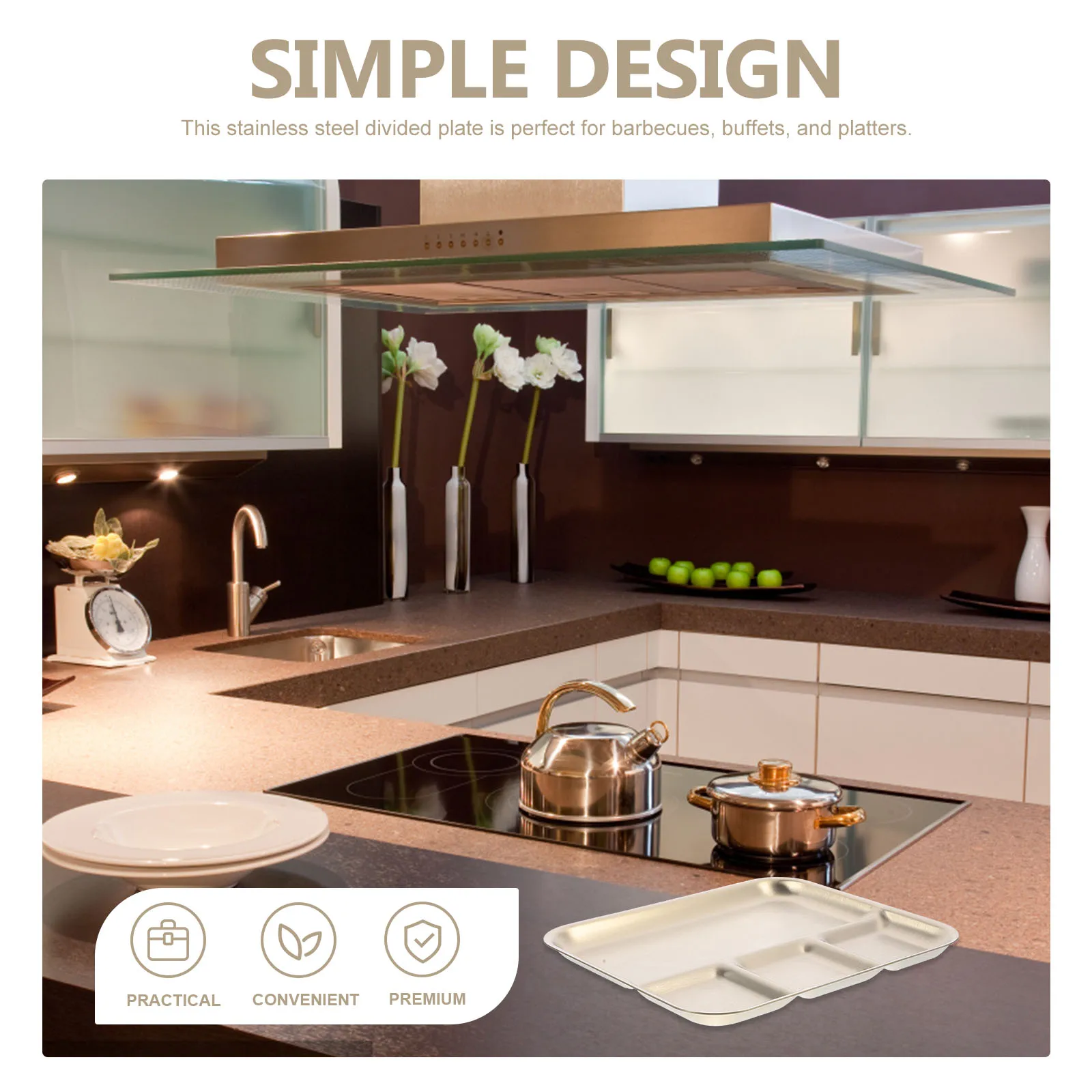

Four-style Seasoning Plate Tray Divided Plates For Kitchen Portion Food Serving Stainless Steel
