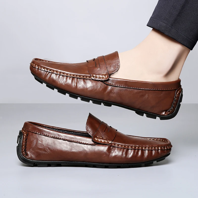Brand Gentlemen's Versatile Business Leather Shoes High-quality Low Cut Soft Sole Comfort Walking Shoes Fashionable Mens Loafers