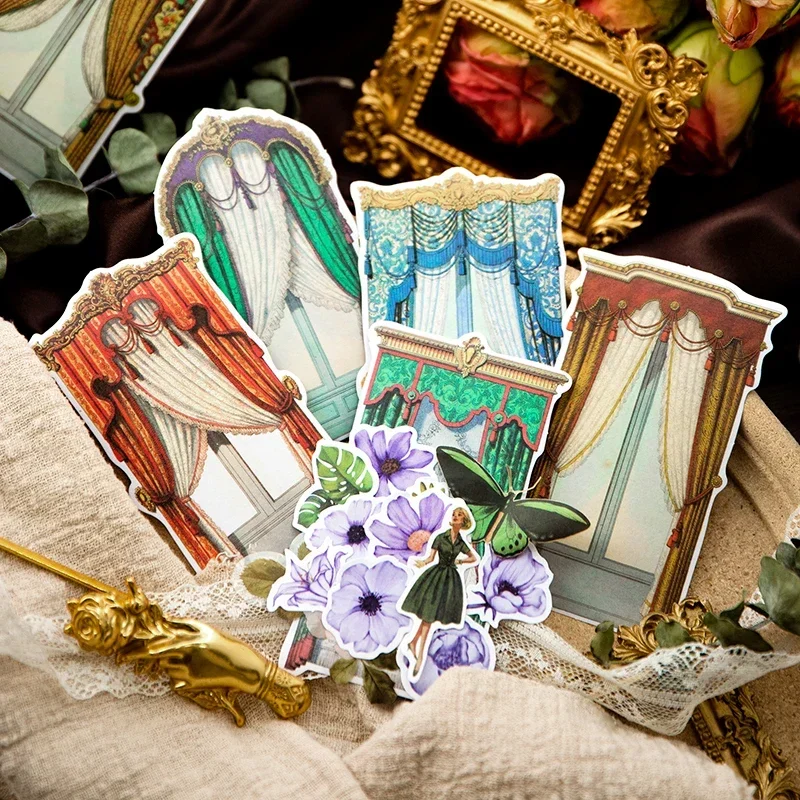 12Pcs Graceful Windowsill Series 4 Vintage Border & Base Stickers Retro Collage Decor for Journal DIY Kawaii Stickers