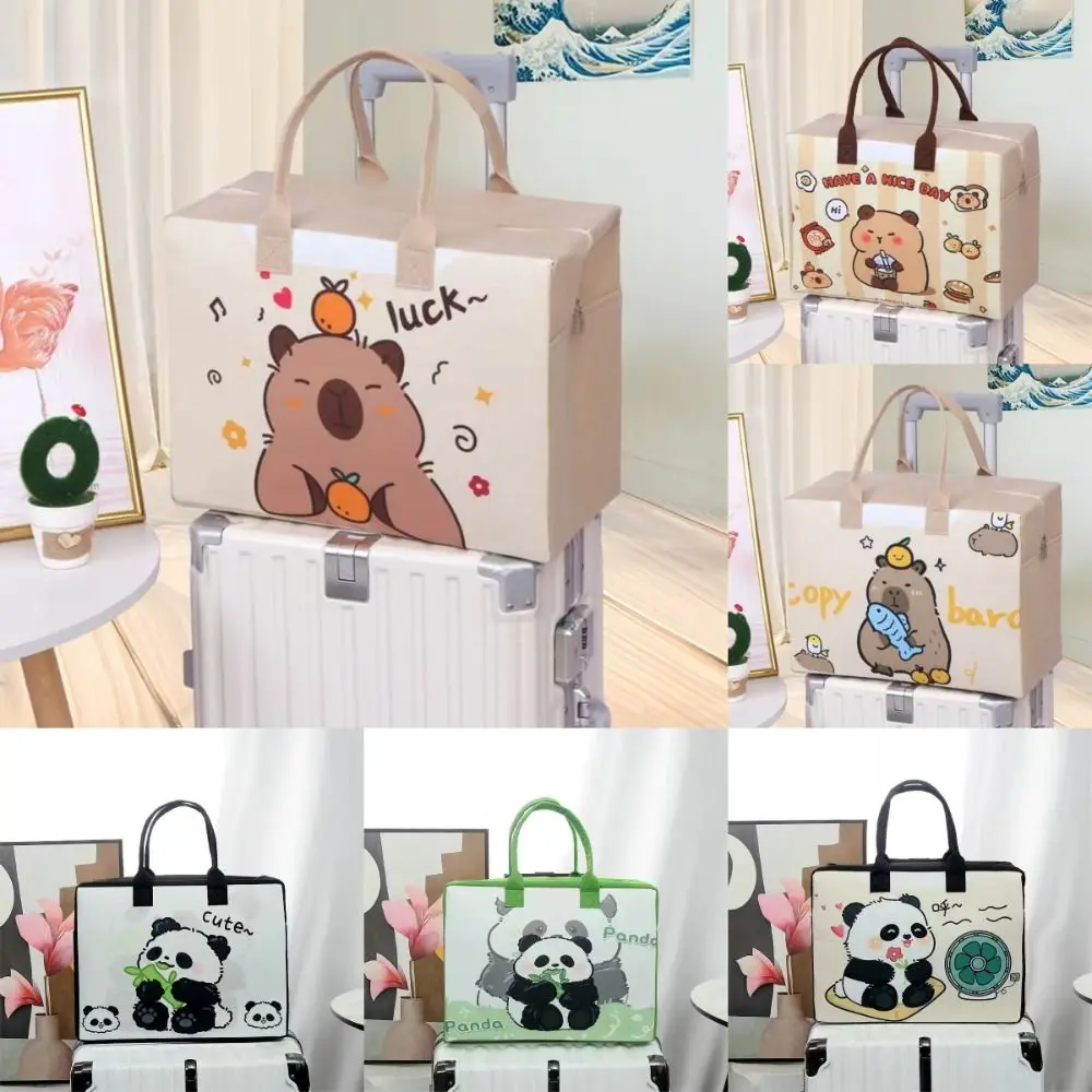 New Portable Capybara Felt Travel Bag Large Capacity Luggage Tote Bag Shoulder Bag Panda Duffel Bag Women