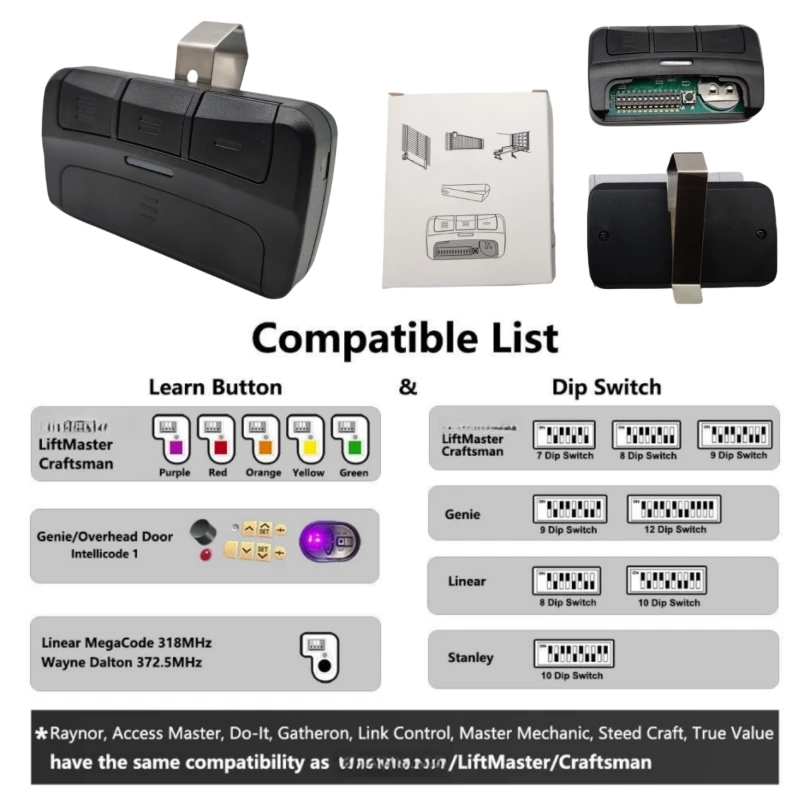 Universal garage door remote control - Liftmaster  Craftsman Opener -5 color learning buttons -315/390 MHz