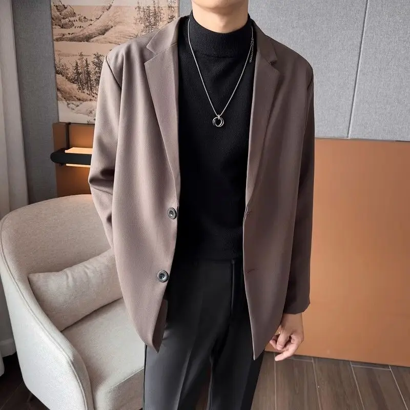 

Коричневый однобортный мужской пиджак, повседневный роскошный дизайнерский мужской пиджак, оригинальная весенняя одежда, модное красивое пальто 2025 года