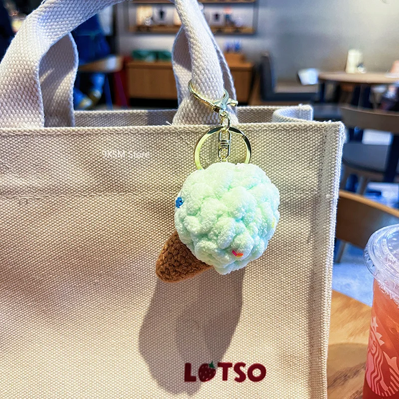 Knitted Ice Cream Colored Key Chain Handmade Cute Hand Woven Charm Ice Cream Keychain Backpack Pendant Key Ring Jewelry Gift