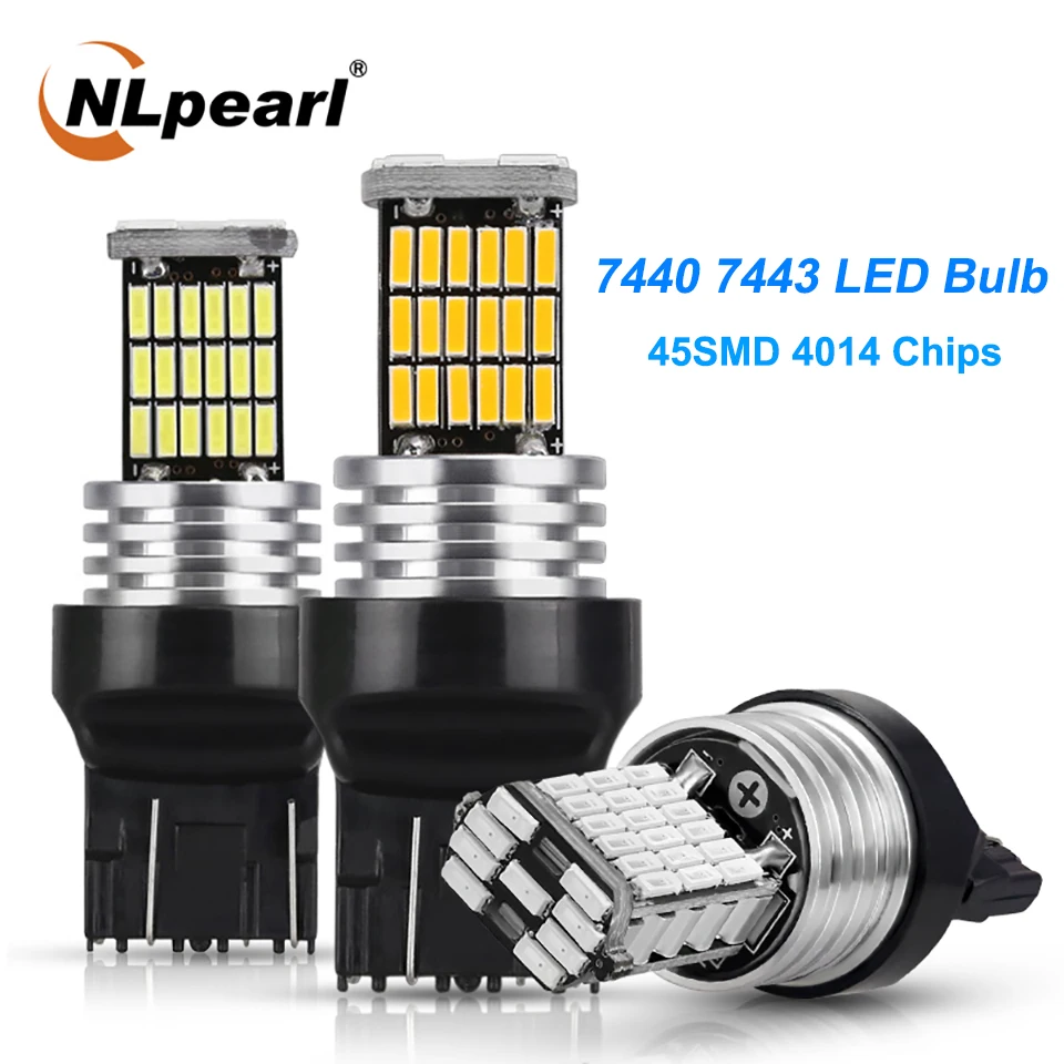 Nlpearl 2x t20 conduziu a lâmpada de sinal t20 7443 wy21w led canbus carro reverso luzes freio 4014 45smd 7440 led w21w transformar a luz do sinal 12v