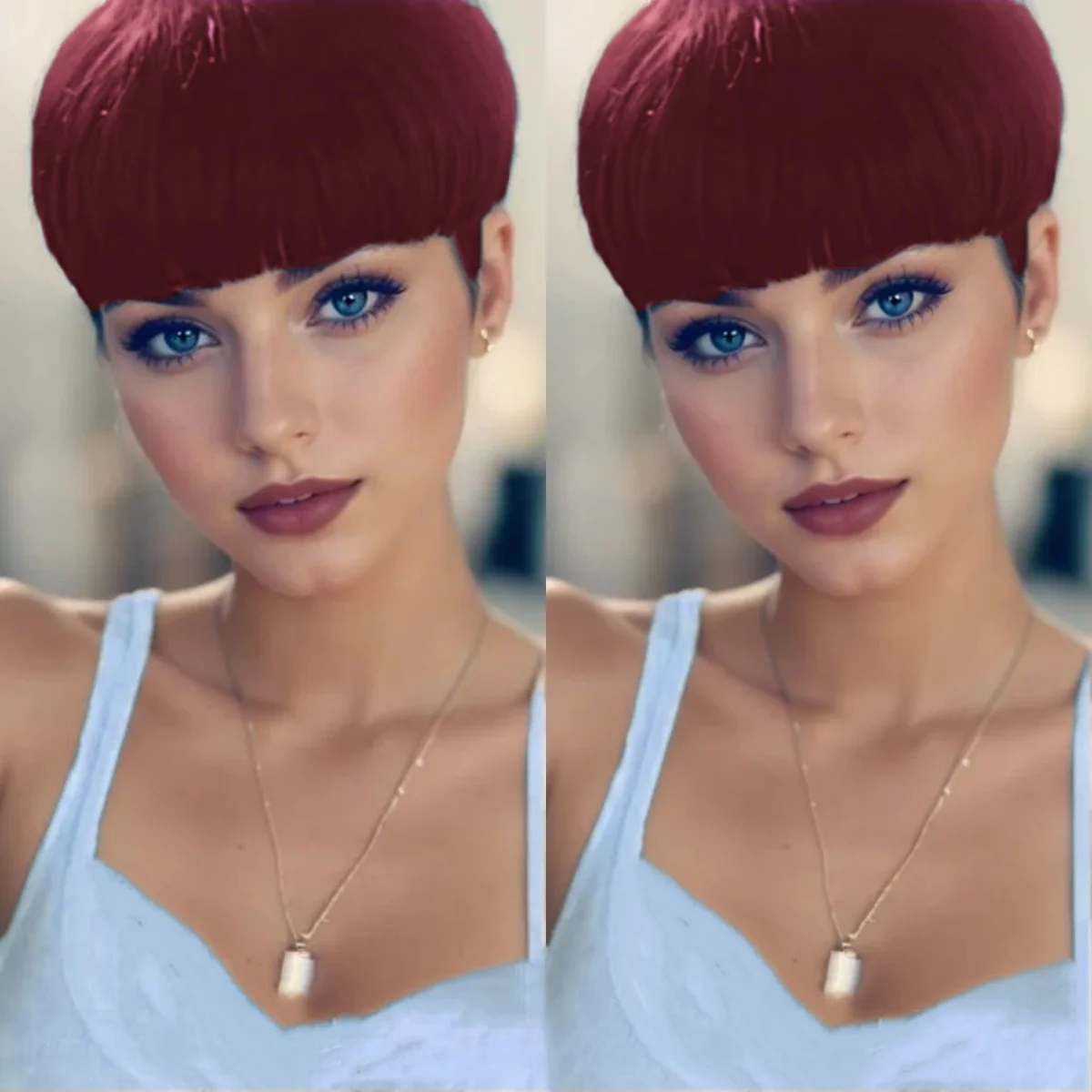 짧은 레이어드 픽시컷 가발, 인모 100% 풀머신메이드 가발, 블랙 99J 브라운 색상, 여성용 여름 데일리룩, 간편 스타일