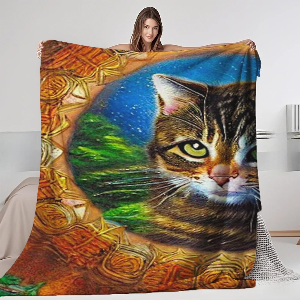 

Standard Flannel Cozy Blanket A Tabby Cat Mandala Series Luxury Weighted Blanket Comforter Skin-friendly Odor-resistant Blankets