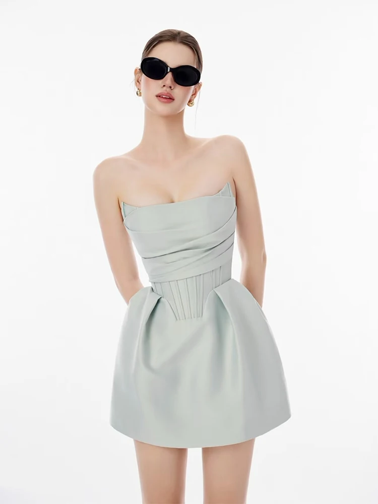 

Ele Fibone Strapl Dr Women's Luxury Birthday Par Gown Faionable mid Waist A-Line ort Skirt Polyester