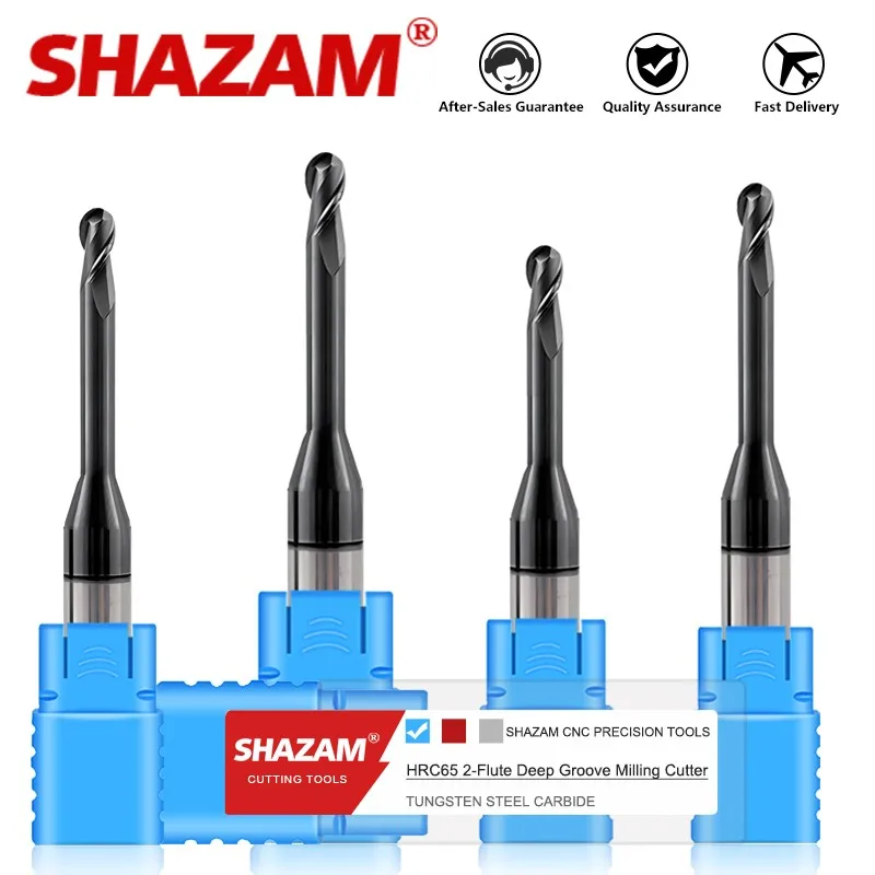 SHAZAM HRC65 2-Flute Deep Groove Ball End Milling Cutter Tungsten Steel Carbide Black Nano Coating For CNC Machining Endmills