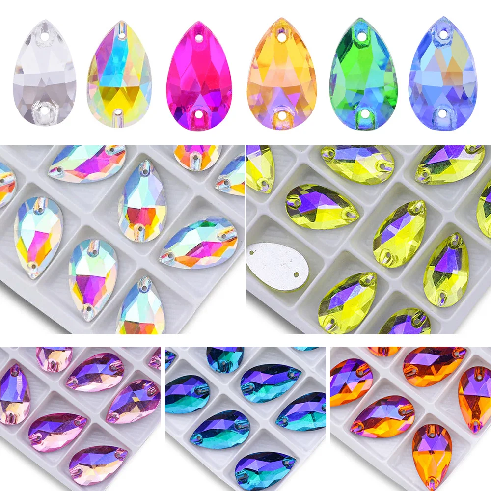 AB Colors 6 Size Teardrop Sewing Rhinestones Sewing Accessories стразы Crystals Strass Crystal for Dress Decoration
