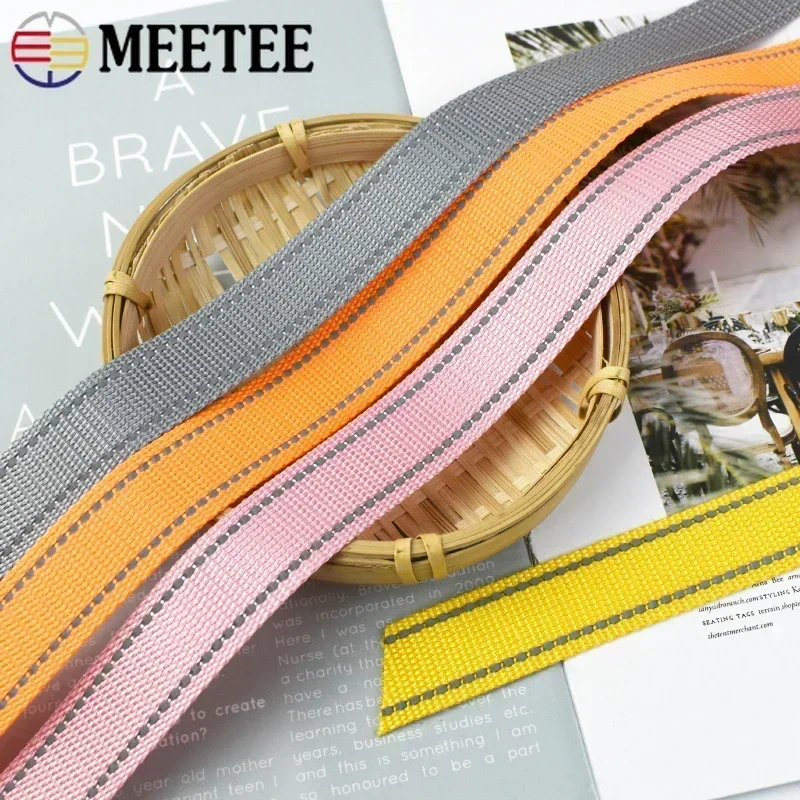 5/10Meters 25mm Reflective Polyester Webbing Nylon Backpack Strap Belt Tape Pet Collar Ribbon Band Binding DIY Sewing Accessory