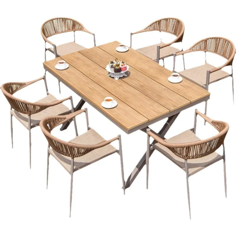 Outdoor tables and chairs courtyard leisure open-air balcony woven rattan chair three-piece Internet celebrity waterproof flower