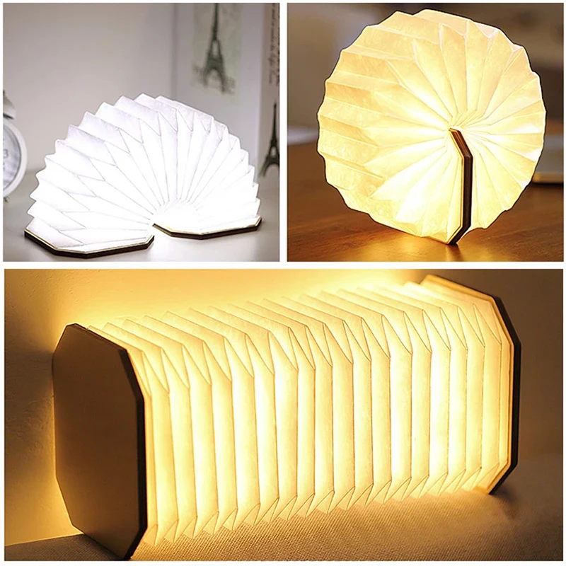 Lampada da libro in legno, lampada da libro pieghevole novità, luce notturna pieghevole magnetica, lampada da tavolo in legno ricaricabile USB, regalo creativo