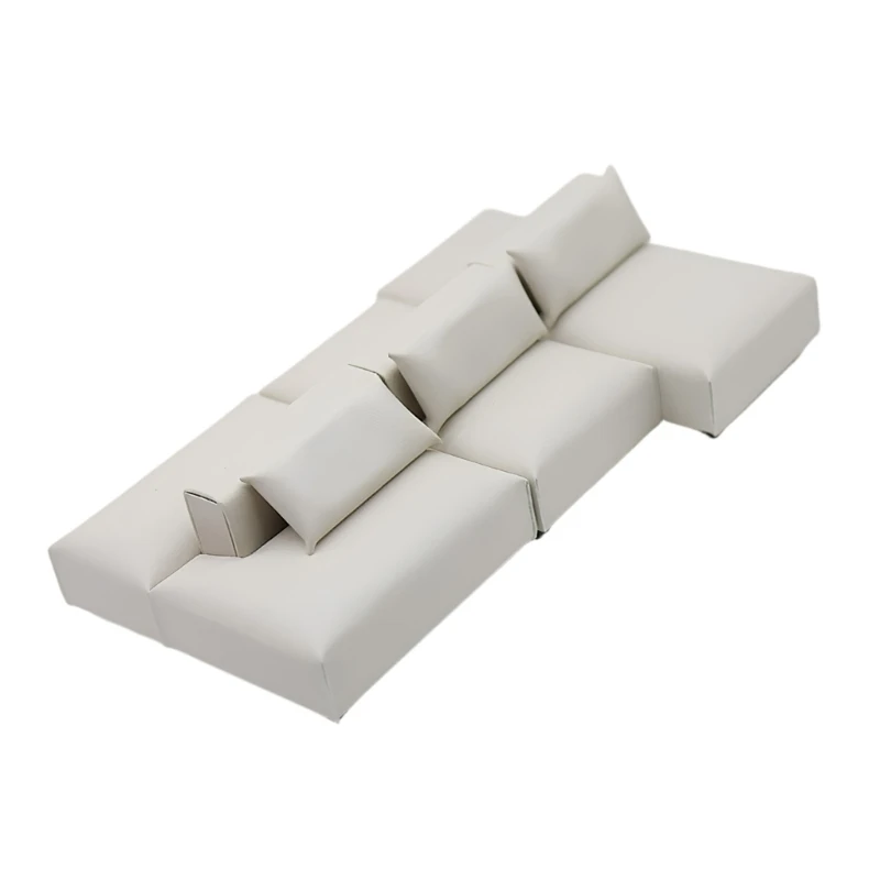 Simple Couch Mini Sofa Set Soft Fabric Dollhouses Furniture 1/20 Scale Leather Couch with Model Displays view 2