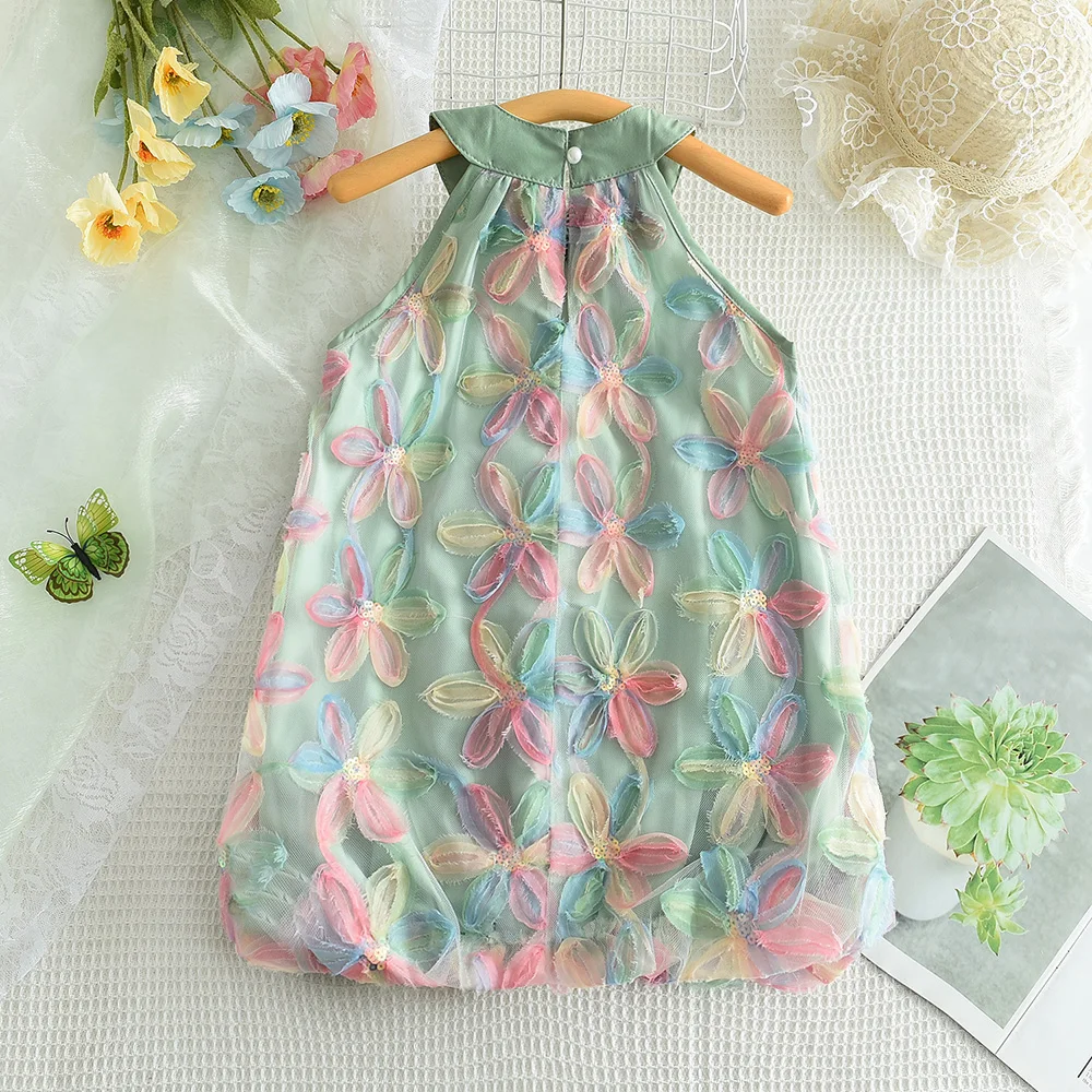 Bear Leader Summer 2024 New Girls Dress Round Sleeveless Flower Gauze kids clothes  kids dresses for girls  girls clothes