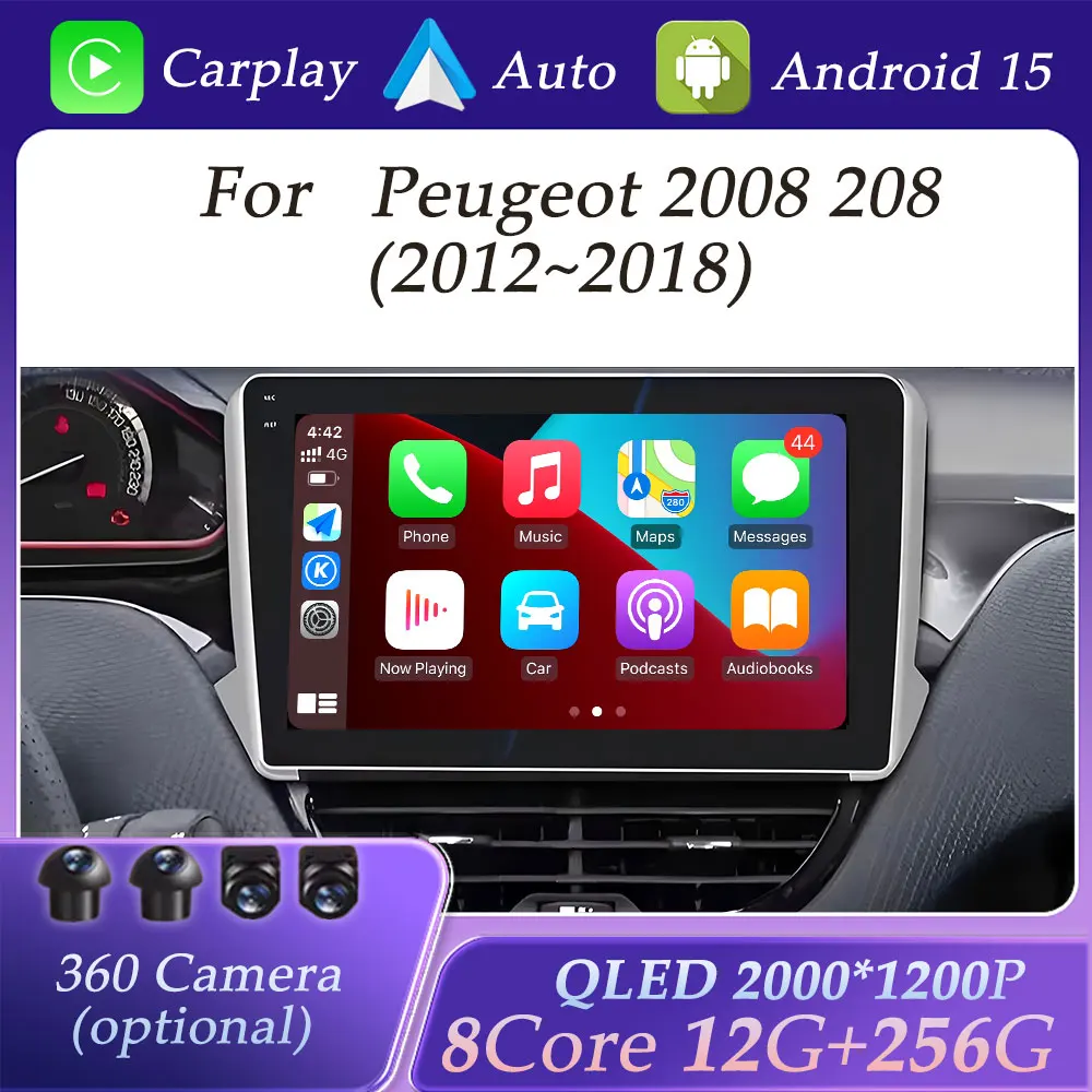 

Wireless Carplay for Peugeot 2008 208 2012-2018 Car Radio Video Audio Multimedia Player GPS Navigation DSP Stereo QLED Screen BT