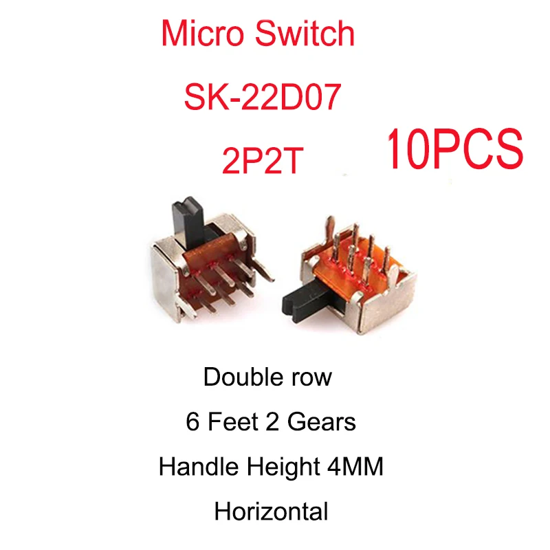 10PCS SK-22D07 Slide Switch  Micro-Power Toggle Switch Direct-inserted Horizontal Sliding Gear