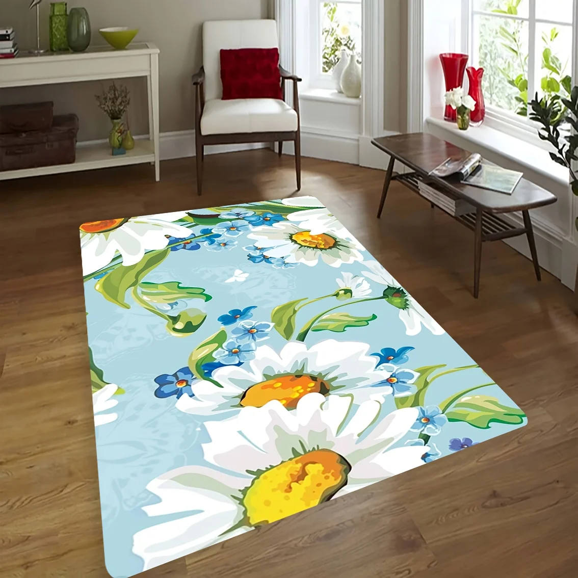 Vintage Cute Floral Graphic Floor Carpet Durable Entrance Rug For Coffee Shop Office Supermarket Store Entryway