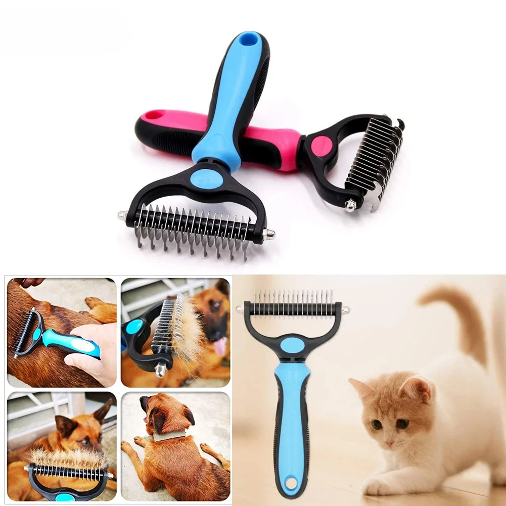 Pet Grooming Brush Stainless Steel Double-Sided Dog Hair Removal Brush Cat Hair Removal Comb Multi-Function Pet Grooming Tool