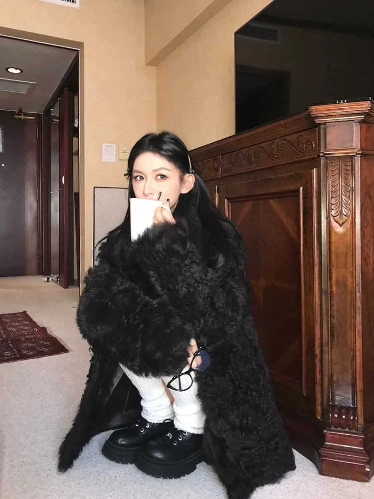 

Lamb Wool Jacket Winter Coat Female Woman Classical Cropped Cycling Sexy Style Windbreak Harajuku Youth Fancy Splashproof Zipper