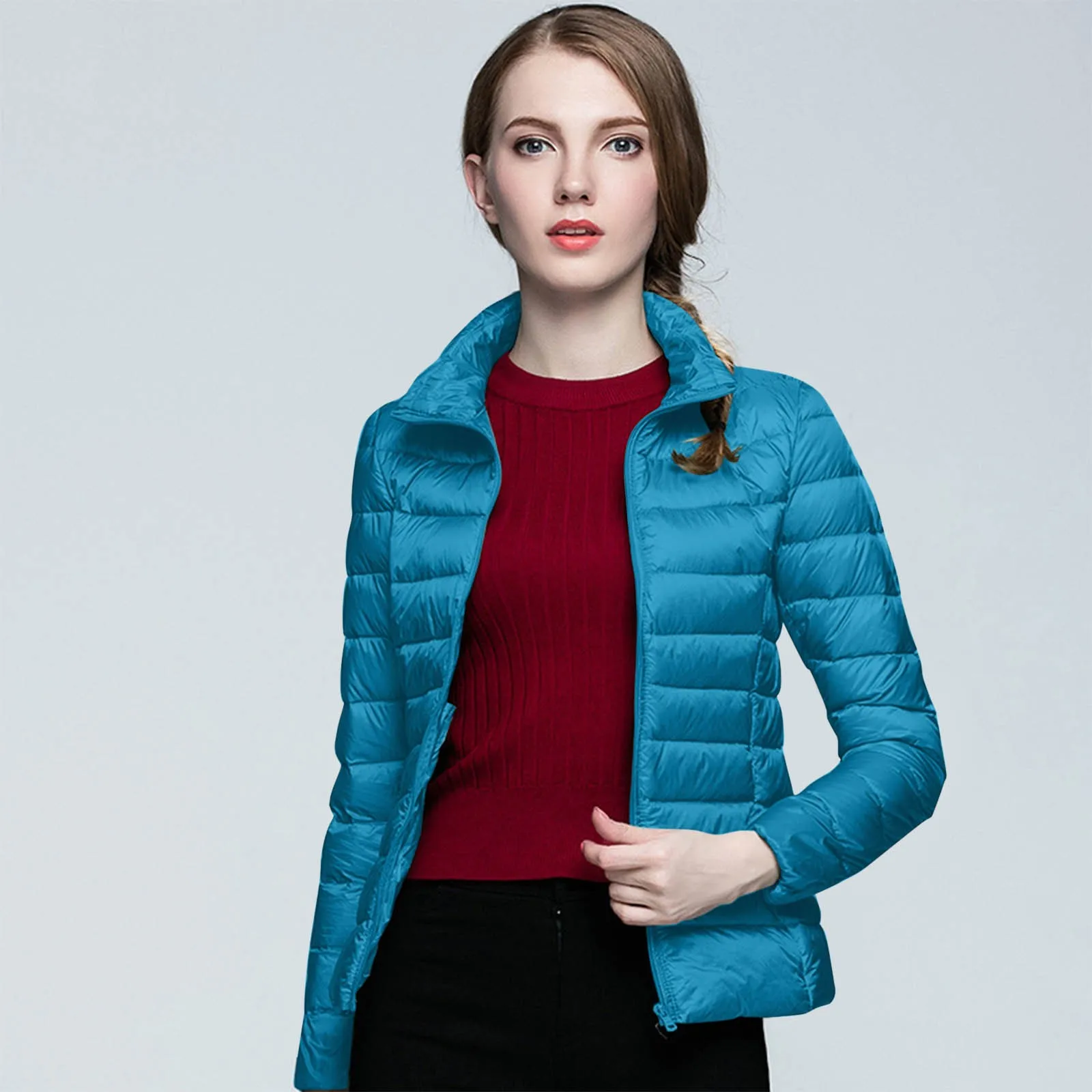 Chaqueta de plumón ultraligera de Color sólido para mujer, chaqueta de invierno portátil delgada a prueba de viento, chaqueta térmica básica informal