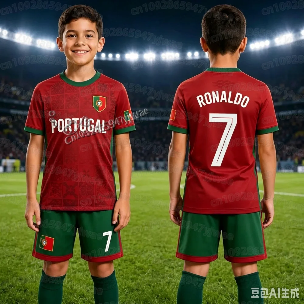 2026 Ronaldo Nr. 7 Fußballtrikot-Set mit Shorts für Damen, Herren und Kinder, Portugal-Fan-Set, T-Shirt und Trainingsanzug, 2-teiliges Set – Detail 14
