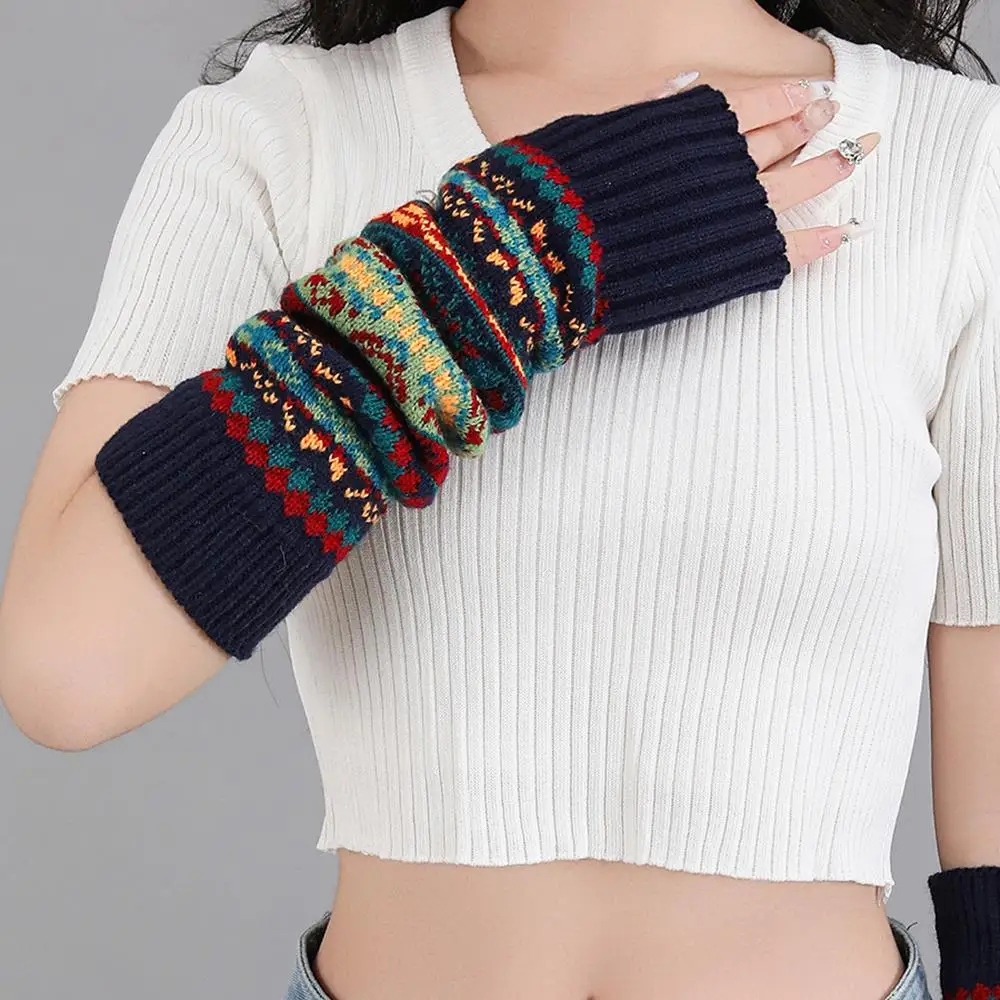 Christmas Warm Arm Warmer Retro Bohemian Women Long Fingerless Gloves Winter Crochet Wool Warm Arm Sleeves Driving Mittens Gifts