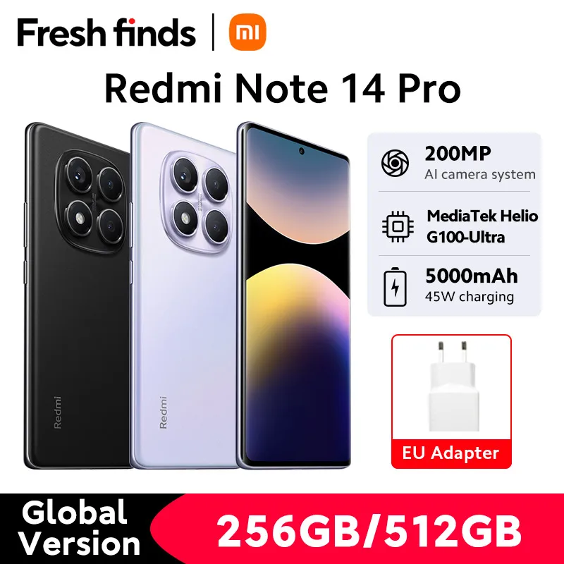 World Premiere Global Version Xiaomi Redmi Note 14 Pro 4G Smartphone 200MP AI Camera MediaTek Helio G100-Ultra 6.67