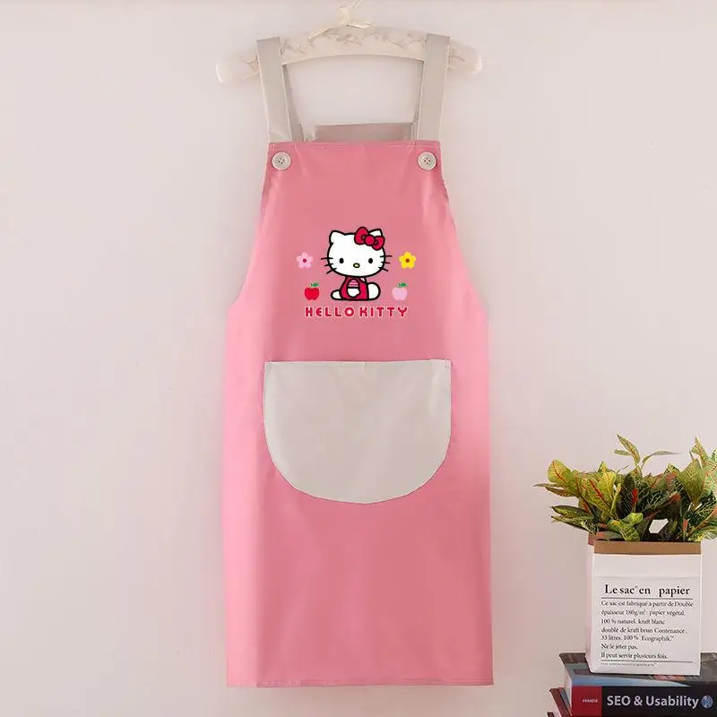 Sanrio Hello Kitty Apron Kawaii Household Cartoon Cute Waterproof Oil Proof Loose Comfortable Sleeveless Apron Kitchen Supplies