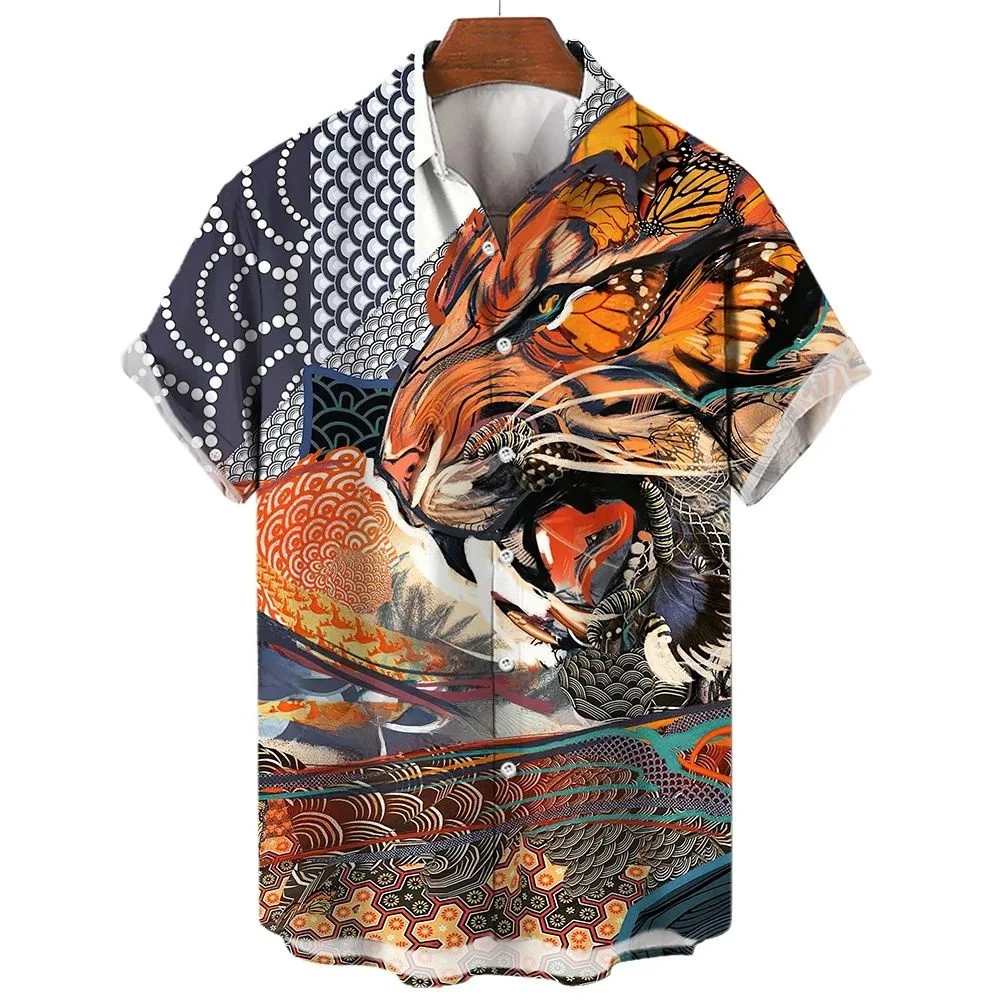 3D Animal Printed Social Shirt Men's Everyday Casual Thickened Fleece Lined  Neck Short Sleeve September Special Wide Fit
