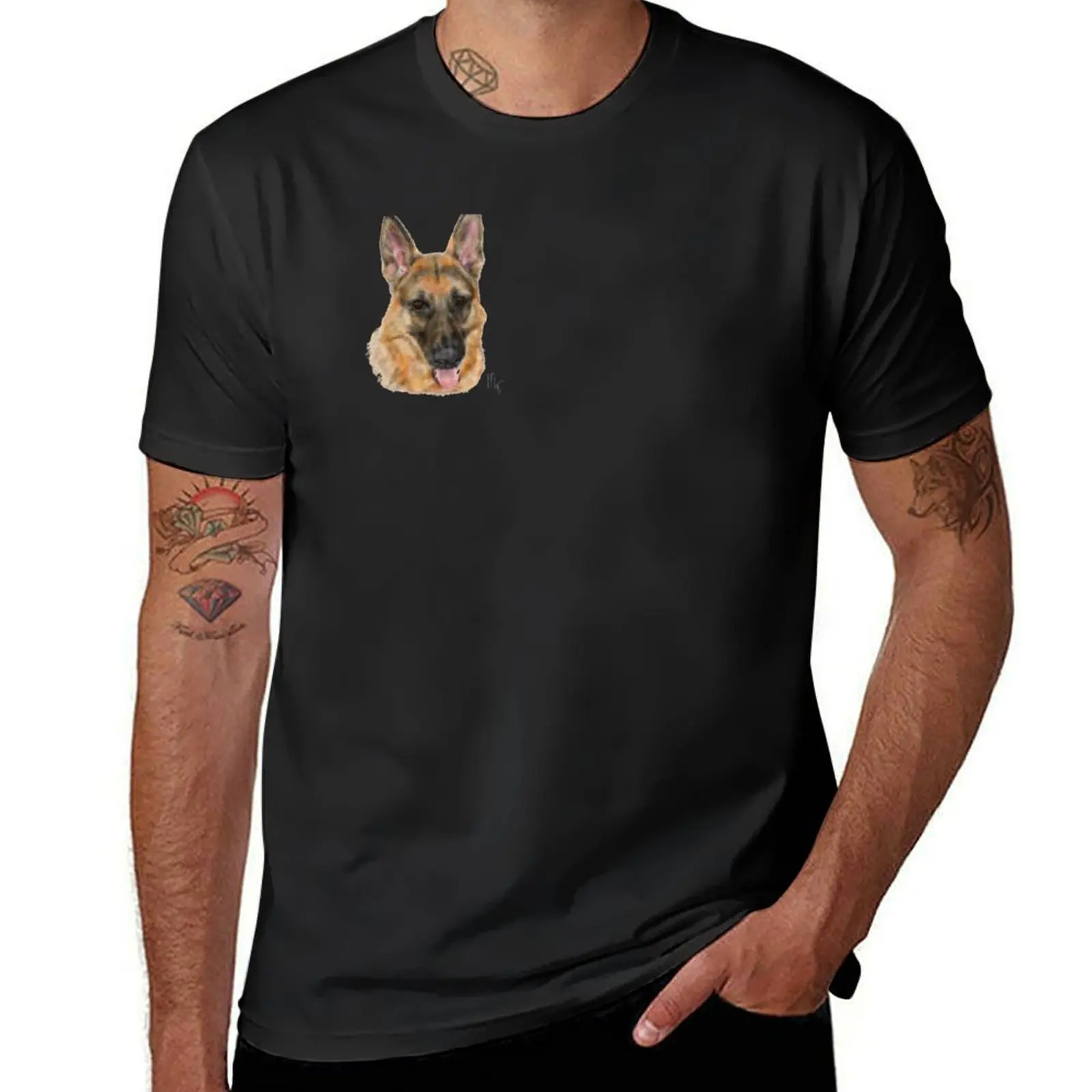 

Sweet Smiling German Shepherd Dog T-Shirt korean fashion kawaii clothes plain mens clothing