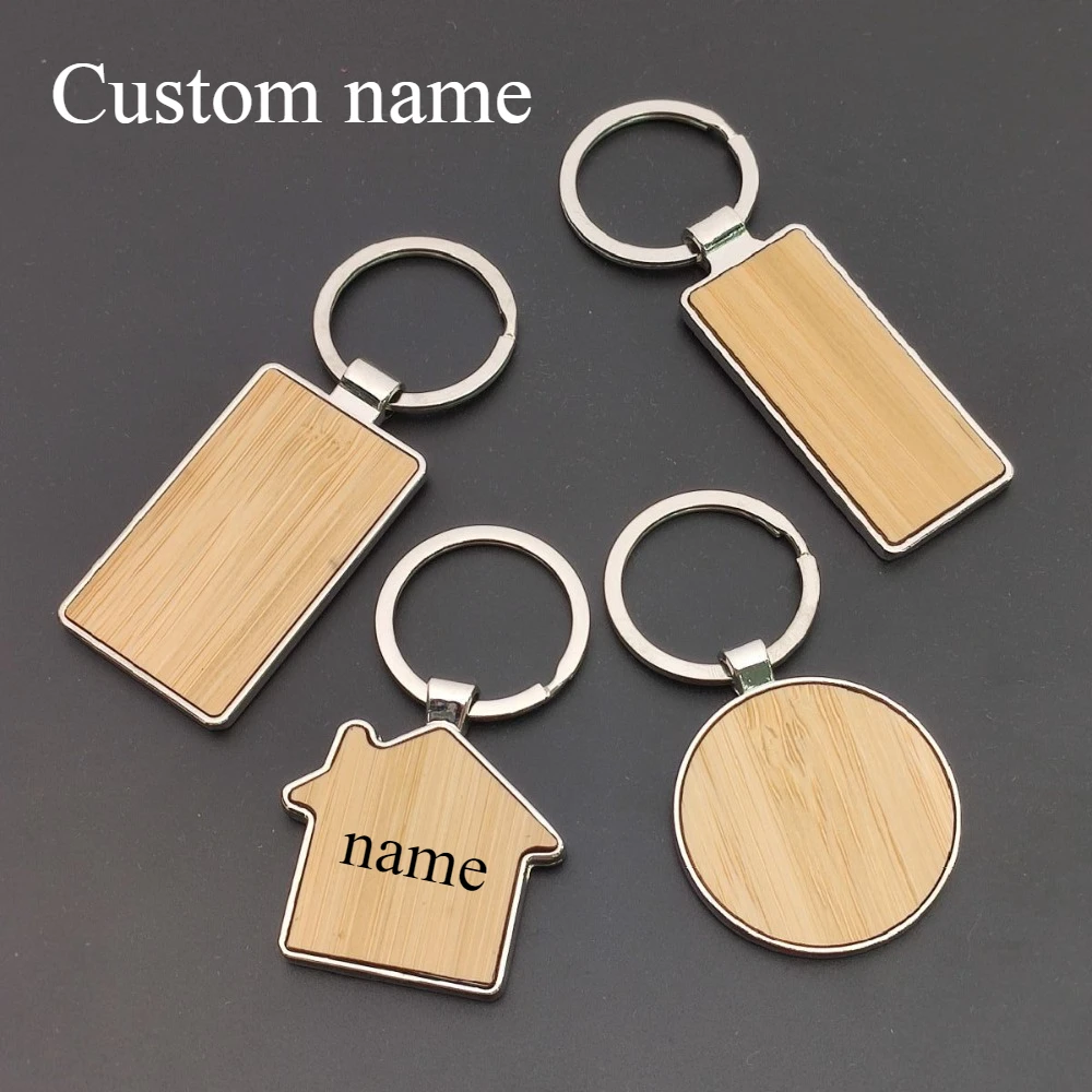 

Metal Sticker Bamboo Strip Keychain Rectangle Car Keyring Rotundity Accessories Key Ring Jewelry Engraving Gifts For Man Women