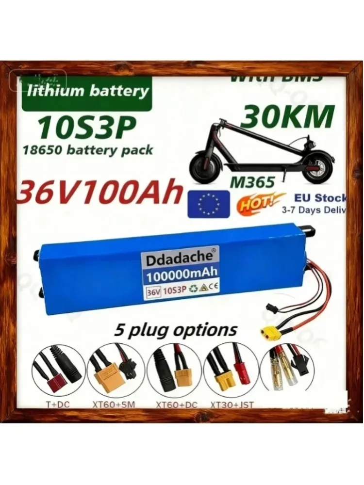 NEUER 36V 100Ah 18650 Wiederaufladbarer Lithium-Akku 10S3P 500W Hochleistungs-Akku für Modifizierte Fahrräder, Roller und Elektrofahrzeuge mit BMS