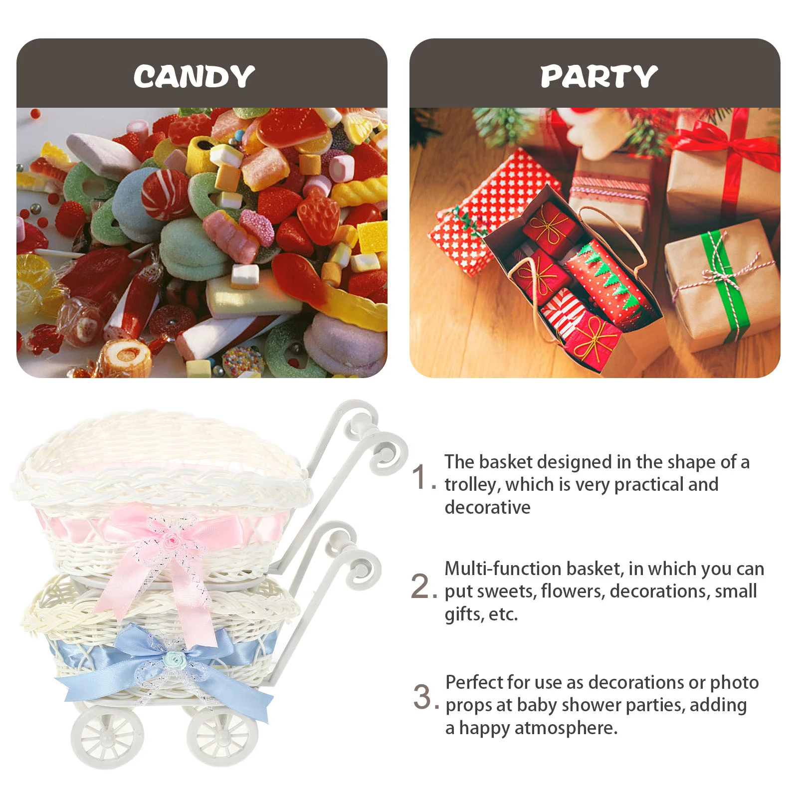 2 ชิ้นตะกร้าสําหรับของขวัญปาร์ตี้ทอตะกร้า Candy Baby Shower ตกแต่งงานแต่งงาน