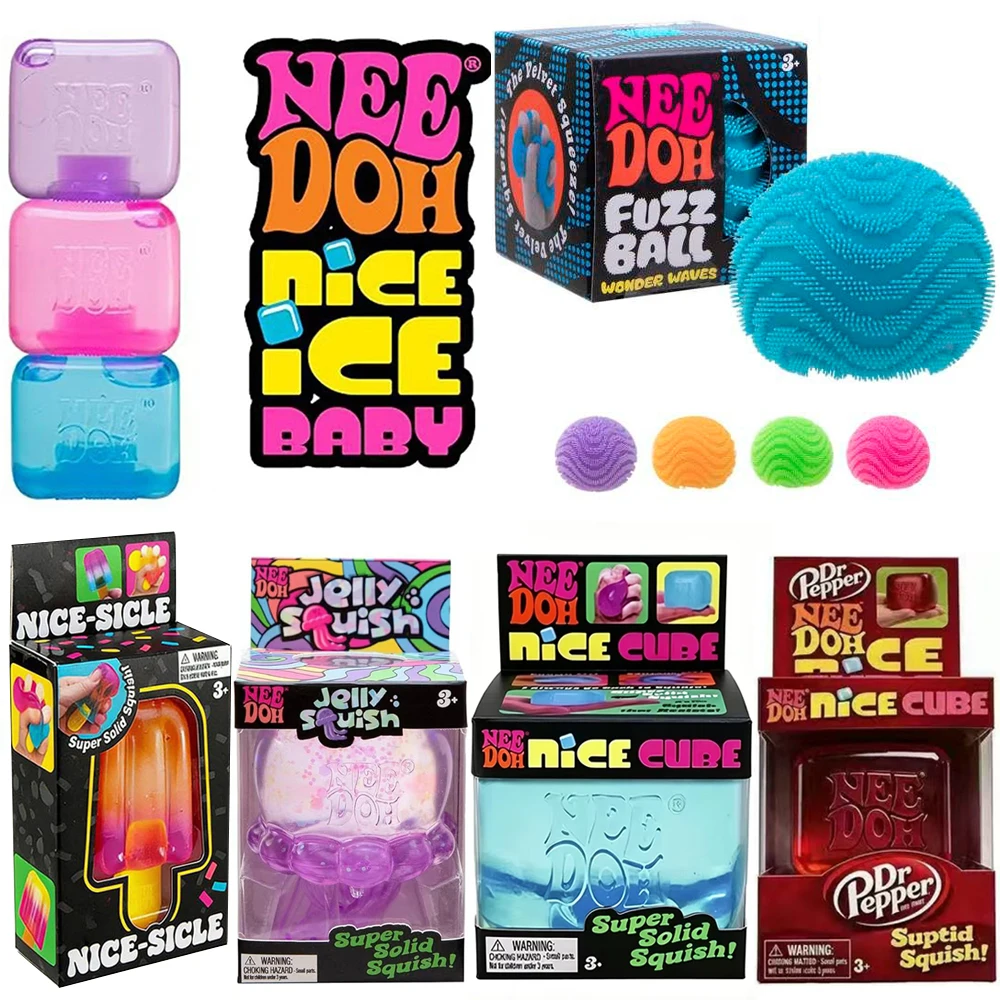 NeeDoh Trending Jellyfish & Cube & Ice Lolly Squish Toy, Soft Jelly Squeeze Stress Relief Fidget Toy, Sensory for Kids & Adults