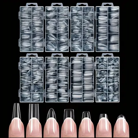 120 Pieces of Transparent Coffin/Almond/Fine High Heels/椭圆形/Square/Other Shape Style Boxed Nails, 12 Sizes Full Coverage Acrylic Pressure-Stick Nails, Suitable for Home DIY Manicure, Art and Manicure Salon Use or Gifts for Women's Nail Care Essential Christmas Nails