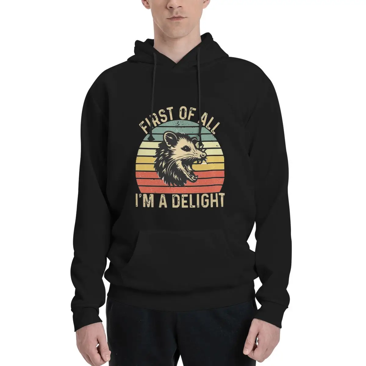 

First Of All I'm A Delight Sarcastic Angry Opossum Polyester Hoodie Men's Sweatershirt Warm Dif Colors Sizes