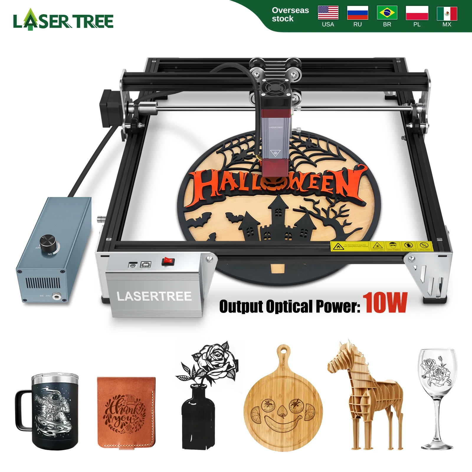 LASER TREE K1 Mini Laser Engraving Machine with 10W Laser Module Laser Engraver Cutter Woodworking Blue Light TTL Laser Head