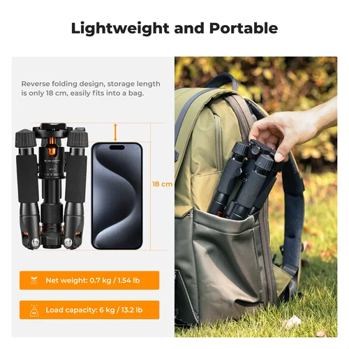 Imagen 2 del producto K&F Concept Mini trípode de escritorio de 52 cm para cámara trípode compacto 360 ° Tornillo de cabeza de bola de perfil bajo de 1/4'' para videocámara con cámara