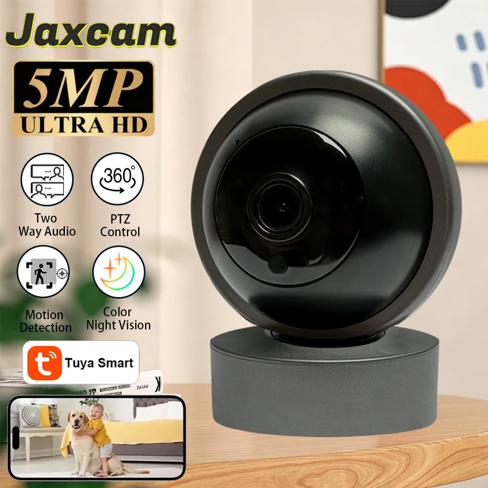 Tuya Smart 5MP WiFi Indoor Security Camera Baby Monitor Color Night Vision 355° PTZ Auto Tracking Two-Way Audio IP Camera