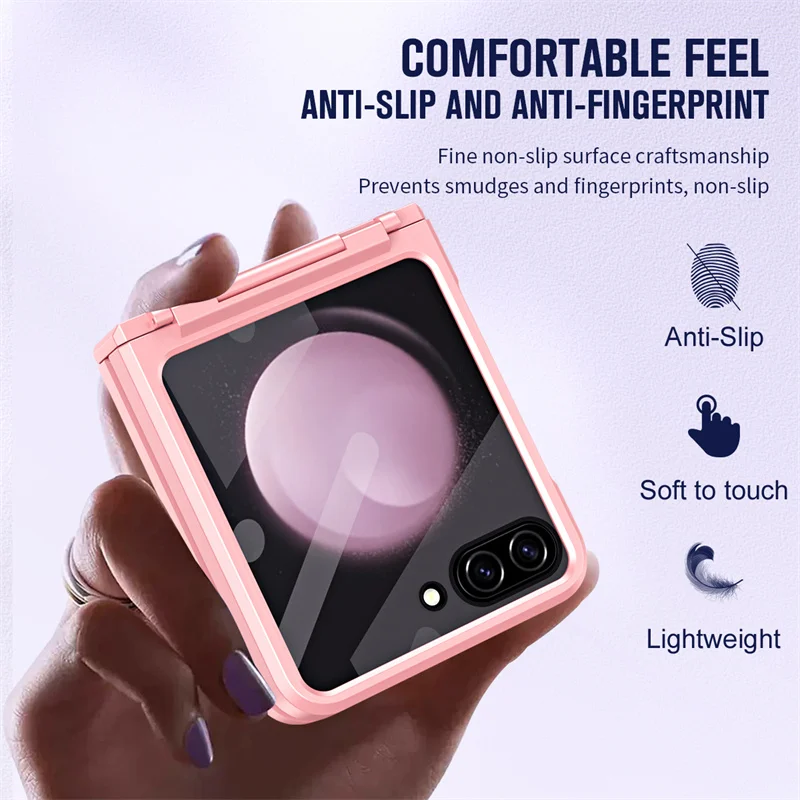 For Samsung Galaxy Z Flip 6 5 7 Flip5 Phone Case Luxury Matte With Mirror Film Folding Hinge Shockproof Protection Hard Cover