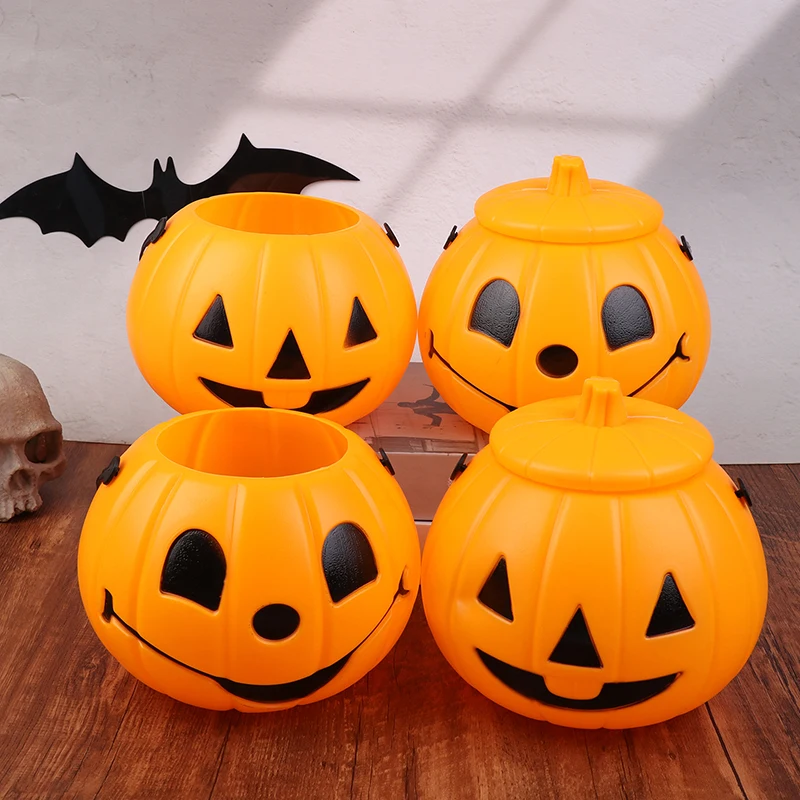 Plastic Lantern Pumpkin Bucket Halloween Candy Treat Trick Or Buckets Holder Pail Mini Kids Basket Cauldron image 4