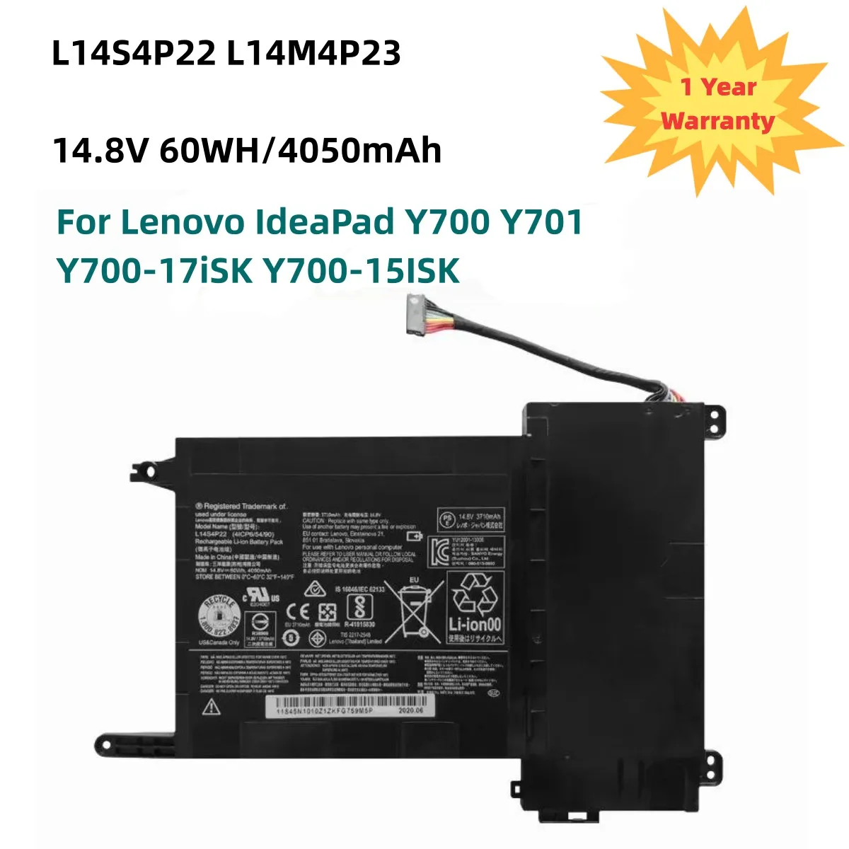 

New Laptop Battery L14M4P23 14.8V 60WH 4050mAh For Lenovo IdeaPad Y700 Y700-17iSK Y700-15ISK 5B10H22084 L14S4P22