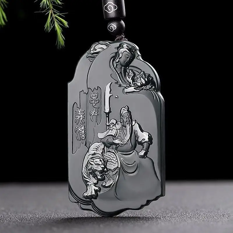 

Xinjiang Hotan Green Jade Guanyin Guan Gong Brand Pendant Jewelry New Collection Gift Wu God of Wealth Simulation Jade Charms