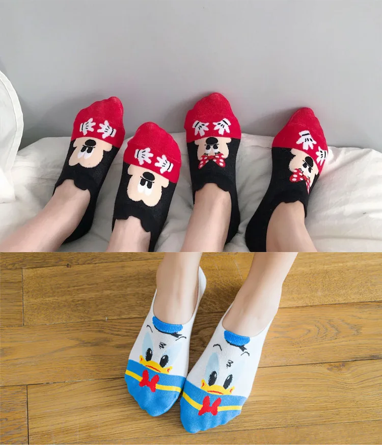 Disney Cartoon Short Socks Slipper Stitch Boat Socks Printed Happy Invisible Summer Mickey Mouse Donald Duckwomen Cotton Socks